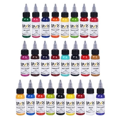 Spark High - akhir 1oz premium fast smoo, th kekal disesuaikan 25 set warna spark tatu dakwat untuk seni badan dan tatu