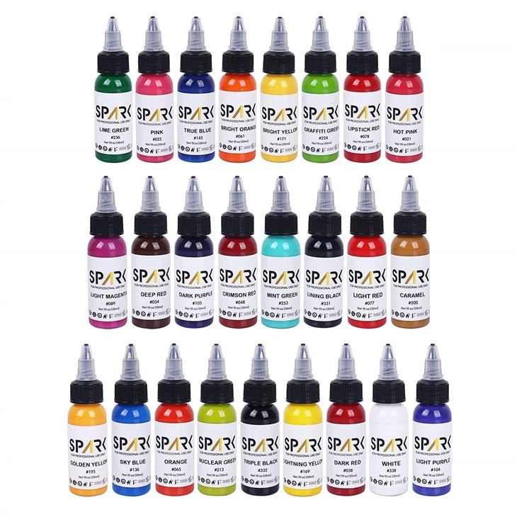 Spark 25 Set 1oz Premium Organik Permanent Long - Warna Berkekalan Tabut Tatu Lancar Cepat Untuk Seni Badan dan Tatu
