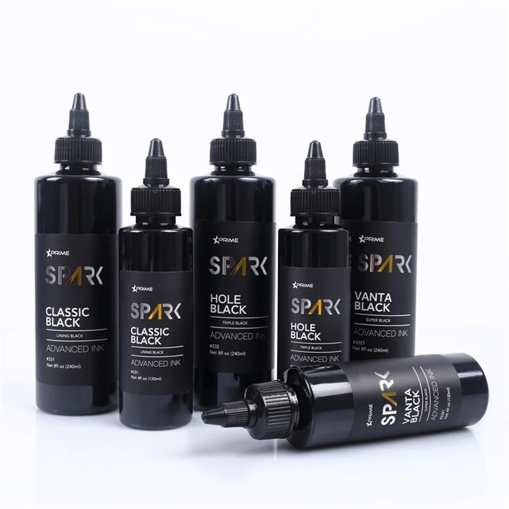Super Black 8OZ Black Ink Series Set Dakwat Tatu Tatu Percikan Vanta Black Spark